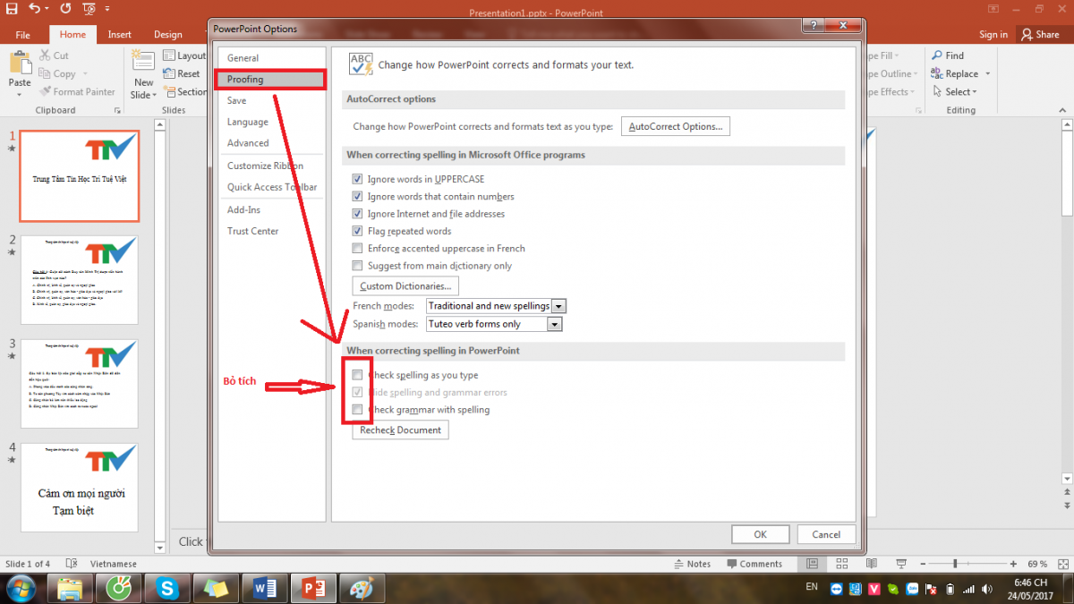 Cách Tắt Sửa Lỗi Chính Tả Trong PowerPoint