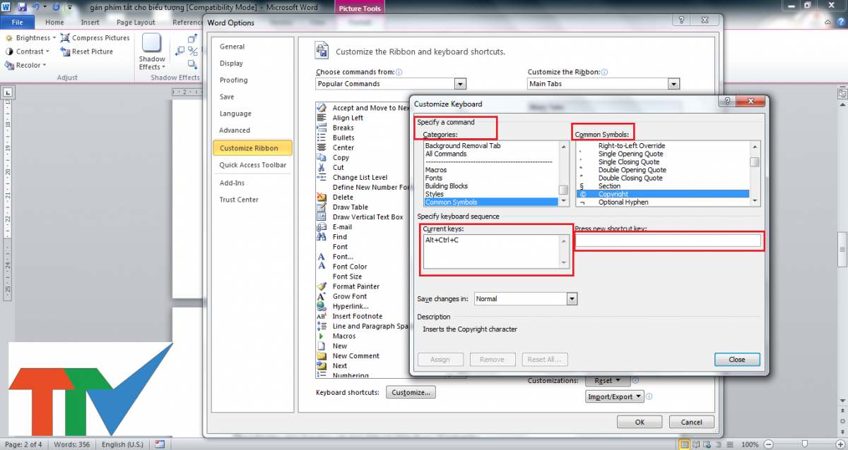 cách gán phím tắt trong word 4