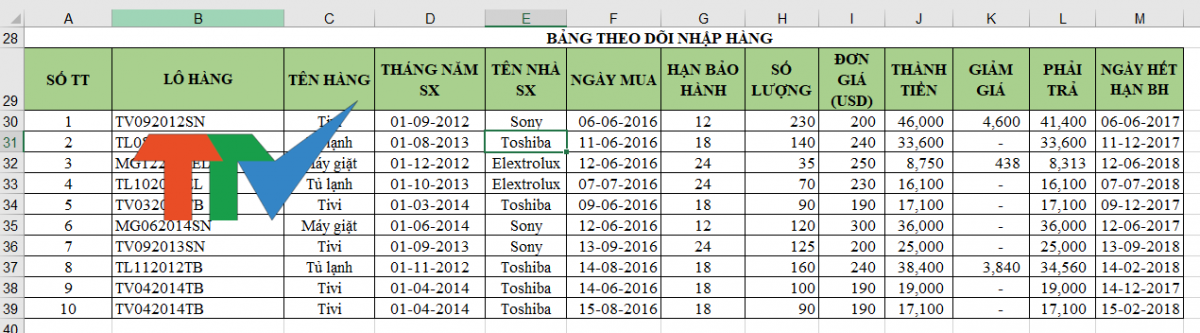 Tô màu xen kẽ cho các dòng trong bảng biểu  7 KHO