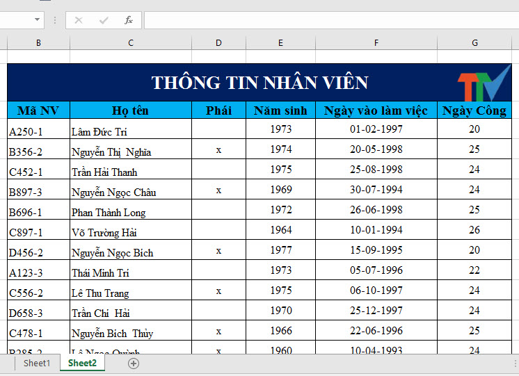 Công thức tô màu trong Excel, tô màu xen kẽ trên bảng tinh