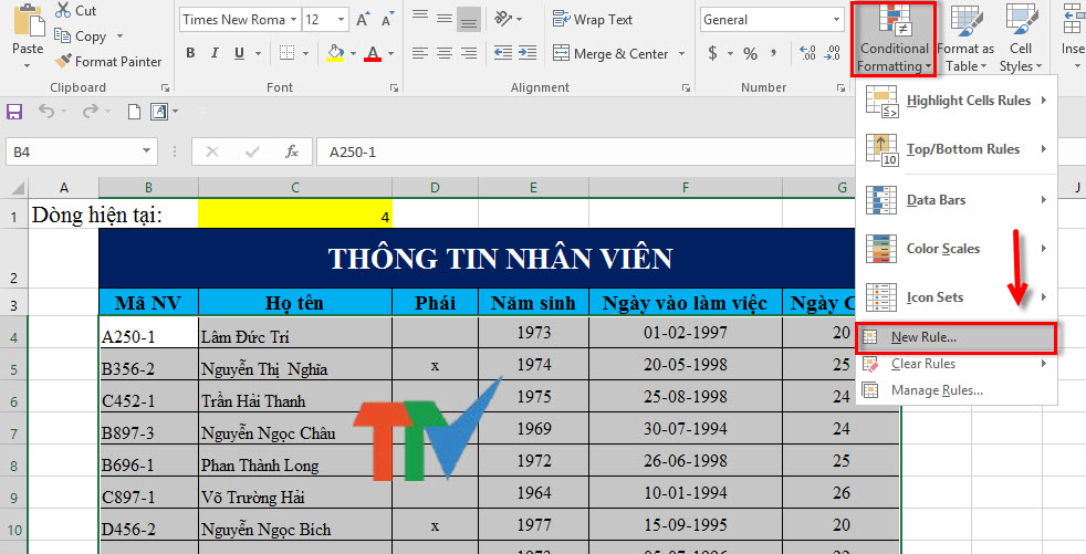 Tự Động Tô Màu Nguyên Dòng Khi Được Chọn Trong Excel